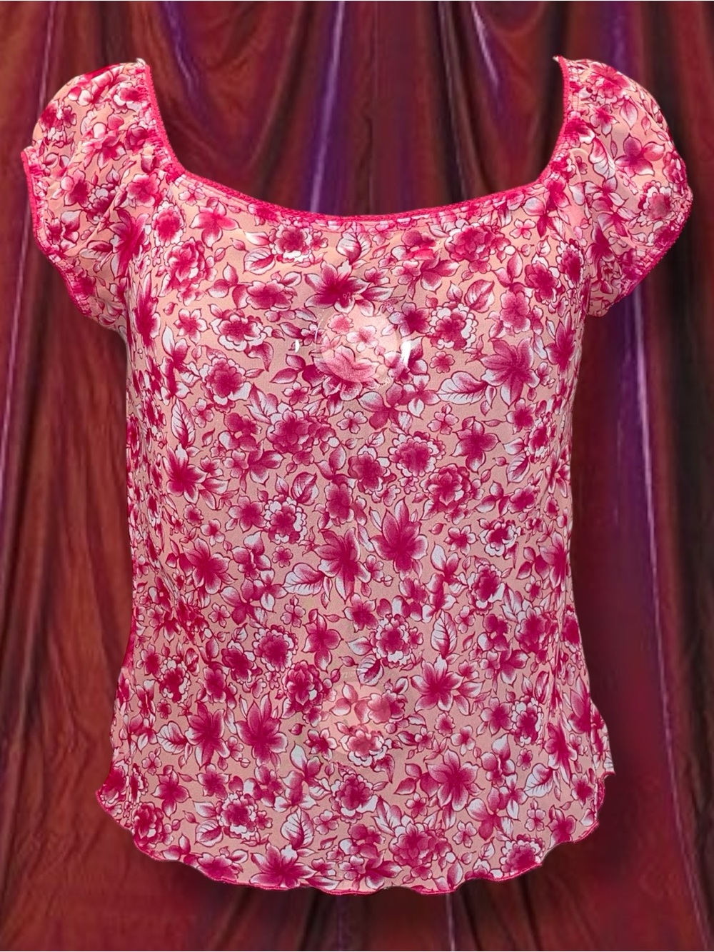 Y2K Jonathan Martin Pink Floral Baby Tee | Sheer Fairycore Cottagecore Top